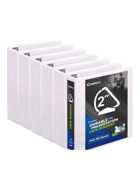 Comix Sturdy 2 Inch D-Ring Binders, 2" 3 Ring Binder with Clear View Cover, 2.4